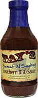 Bottle of Tay's Sweet 'N Smokey Southern BBQ Sauce